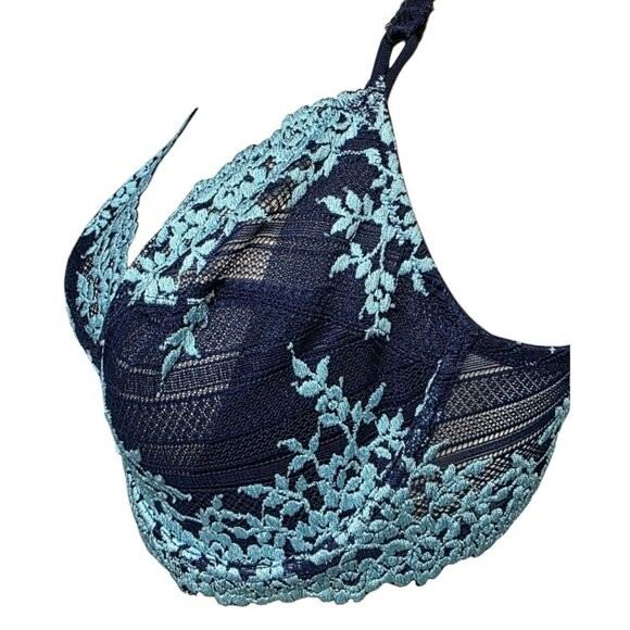 2 Wacoal Sexy Lace Underwire Bra 36D Sheer Pink Silver Blue Floral Lingerie 36 D - Picture 12 of 16